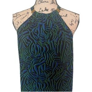 NWT Michael Kors Halter Tank Top Royal Blue Green Zebra Small